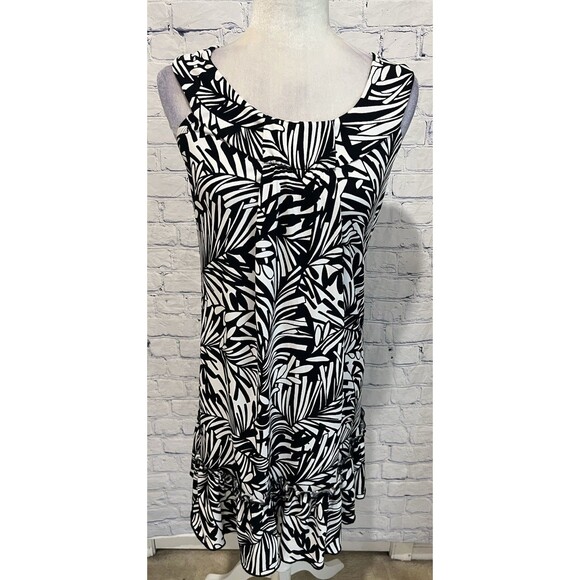 Saint Tropez West Black/White Short Dress Floral Spandex Stretch Size 4 - Picture 1 of 6